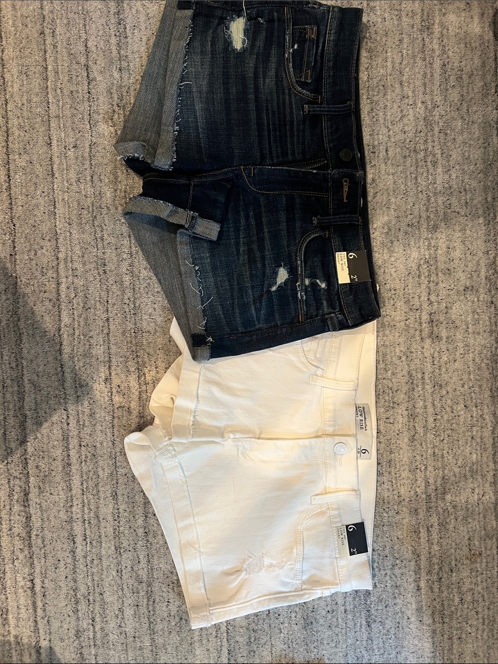 Abercrombie & Fitch White and Dark Blue Denim Cutoff Shorts - Women's Duo